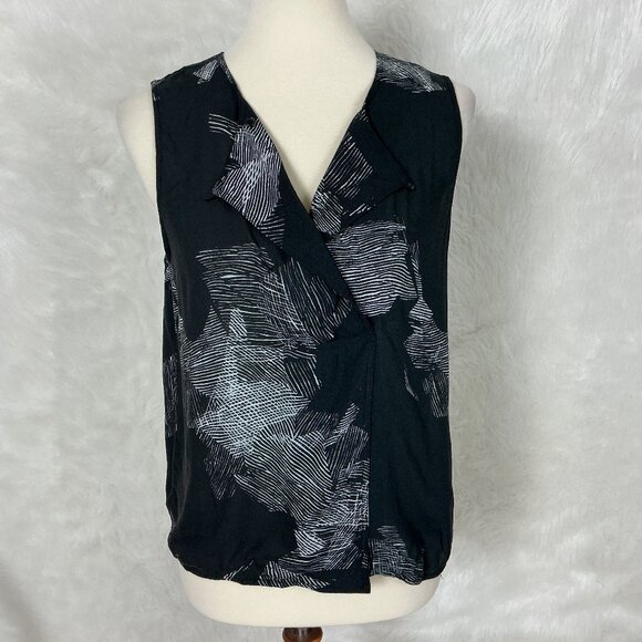 Raquel Allegra Sleeveless Split Front Black  Gray Abstract Top Allegra 0 US S - Picture 1 of 7